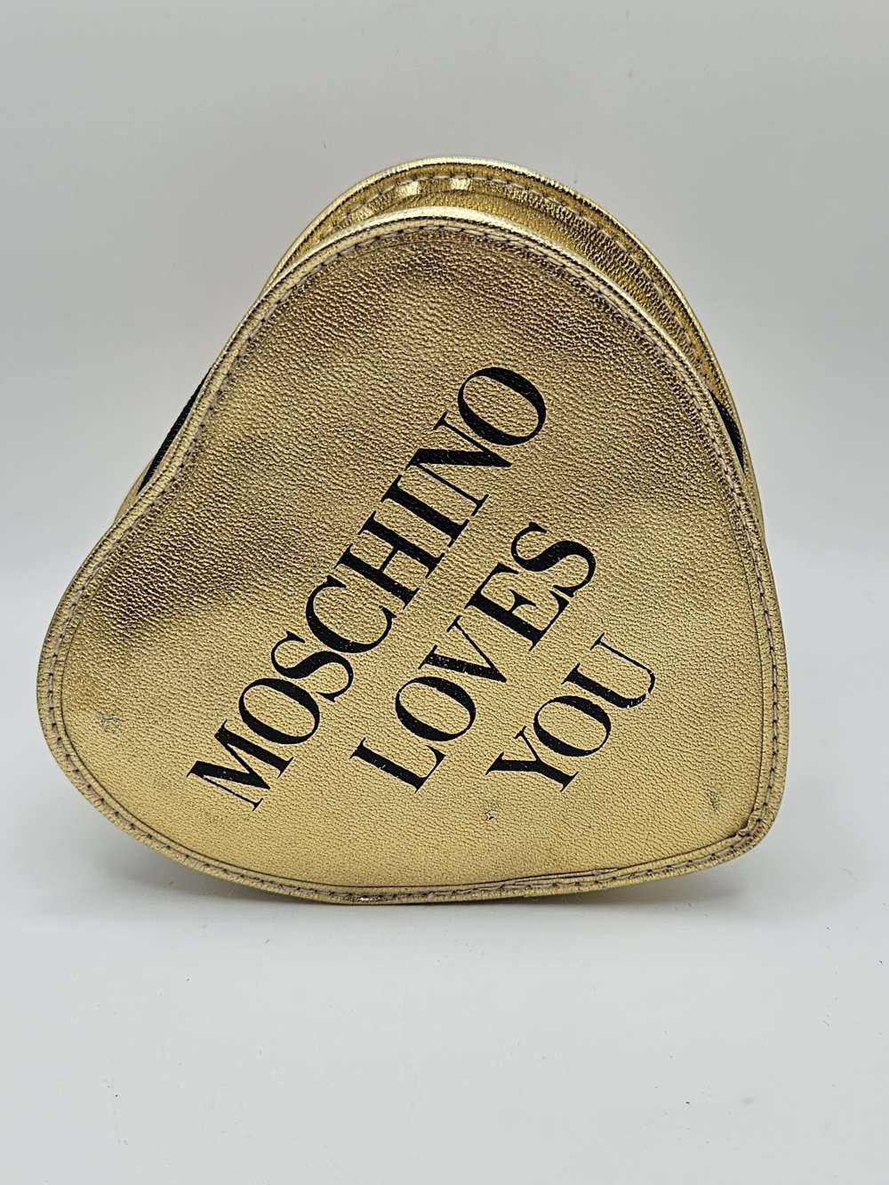 VINTAGE MOSCHINO LOVES YOU Gold Heart Shaped Makeup Clutch Bag READ VTG - Picture 2 of 7
